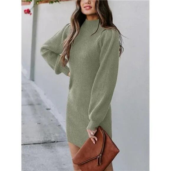 New Elasticity Slim Sweater Bodycon Mini Sweater Dress, Beauty Green - Picture 3 of 6